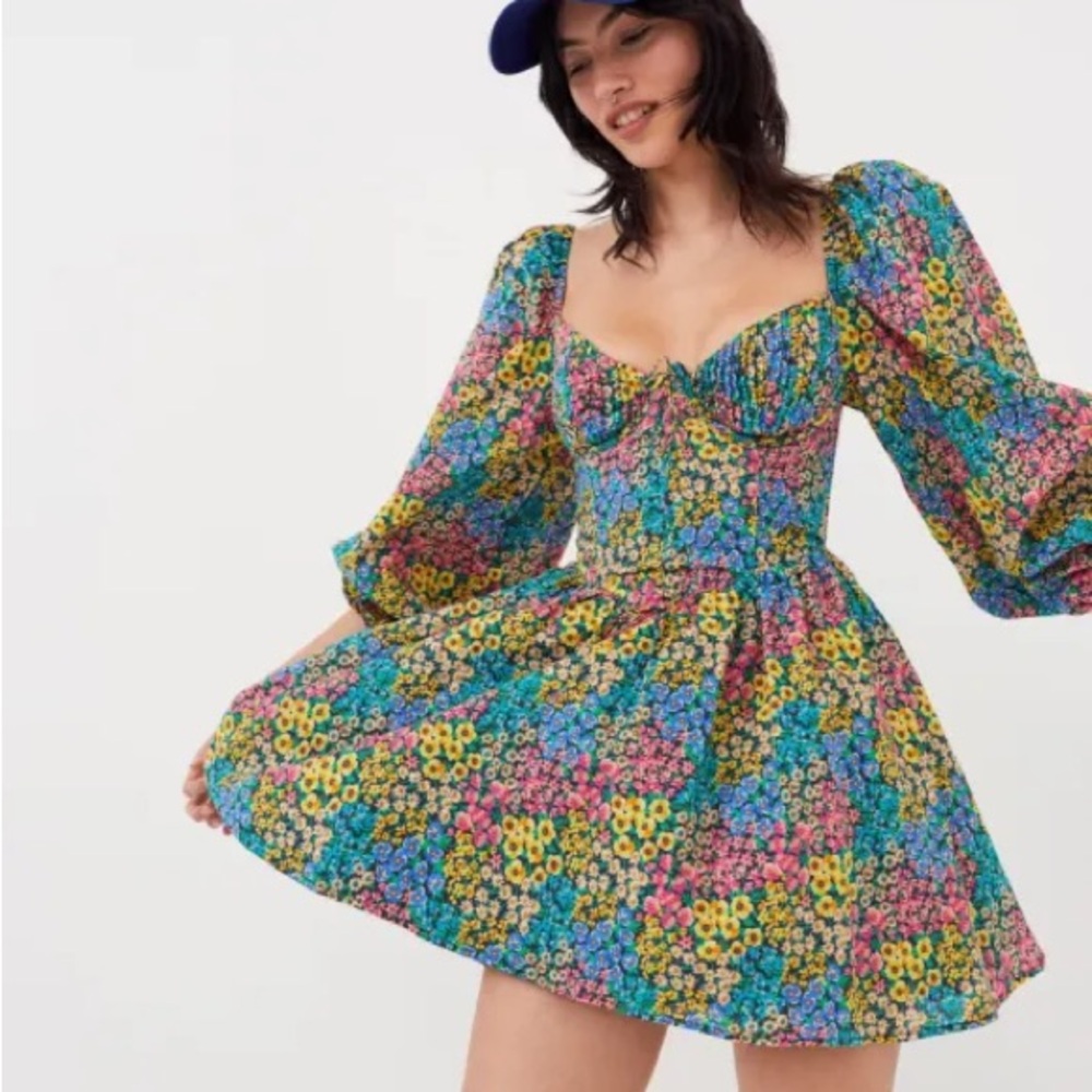NWT For Love & Lemons Ruth Mini Dress / Blue / Size Small